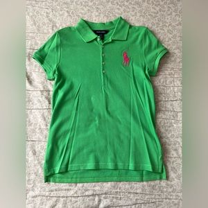 Ralph Lauren Kids Girls Size XL(16) Bright Green Polo Shirt with Pink Pony Logo